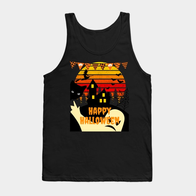 Vintage Style Haunted House – Happy Halloween Tee Shirt Tank Top by Just Me Store